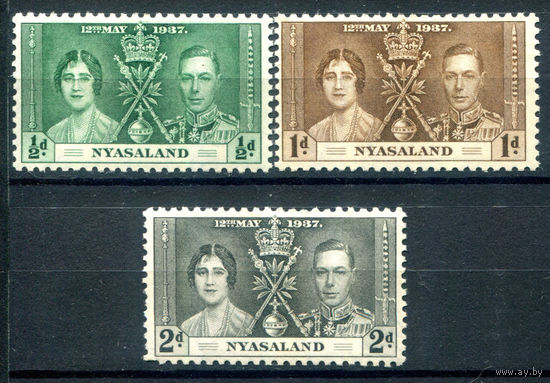 Британские колонии - Ньясаленд - 1937г. - коронация короля Георга VI и королевы Елизаветы - 3 марки - полная серия, MH [Mi 49-51]. #2-Bc-D-KS-6