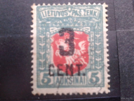 Литва, 1922, Стандарт, надпечатка 3с на 5А, Mi-150 евро гаш., номер 153