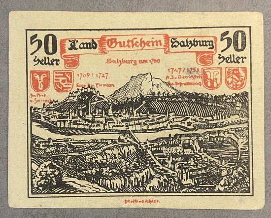 Нотгельды Австрия Зальцбург 50 геллеров 1920 год.