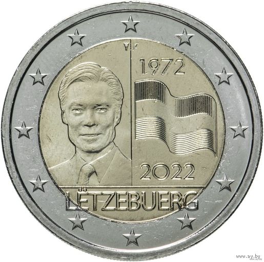 2 евро 2022 Люксембург 50 лет Флагу Люксембурга UNC из ролла