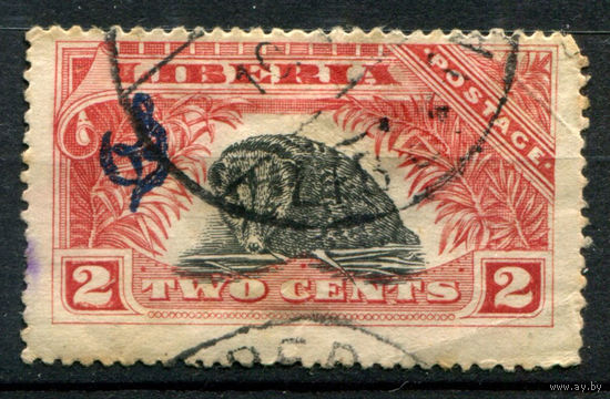 Либерия - 1918г. - ландшафты, фауна, местные мотивы, служебные марки с надпечаткой, 2 с - 1 марка - гашёная [Mi 93]. #4-W1-119-A-1