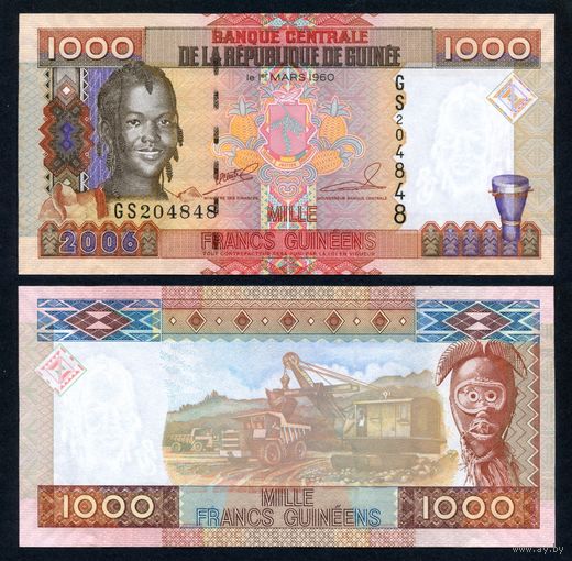 Гвинея 1000 франков 2006 г. (P-40, UNC) Гвинея 1 000 франков 2006 г.