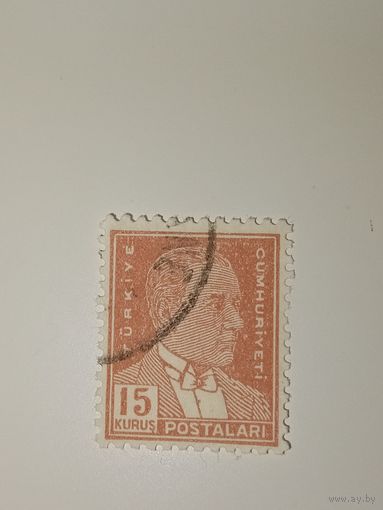 Турция 1953 марка номиналом 15 курушей с изображением Мустафы Кемаля Ататюрка