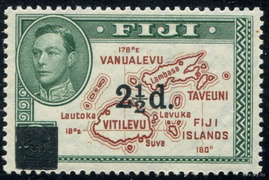Фиджи 1941** Карта, надпечатка, марка из серии (SG 267)