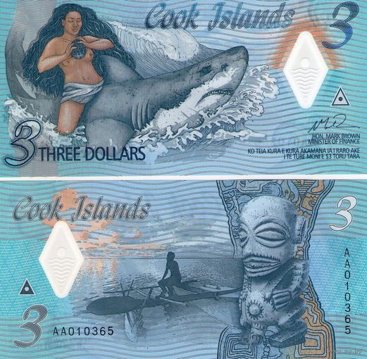Острова Кука 3 доллара 2021 год (серия AA) UNC полимер