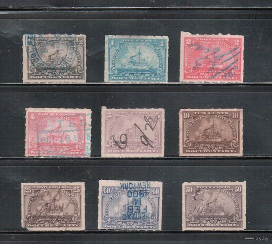 США-1898(Скотт. R162-R171) , гаш., REVENUE, Налоговые марки,Флот, Броненосец