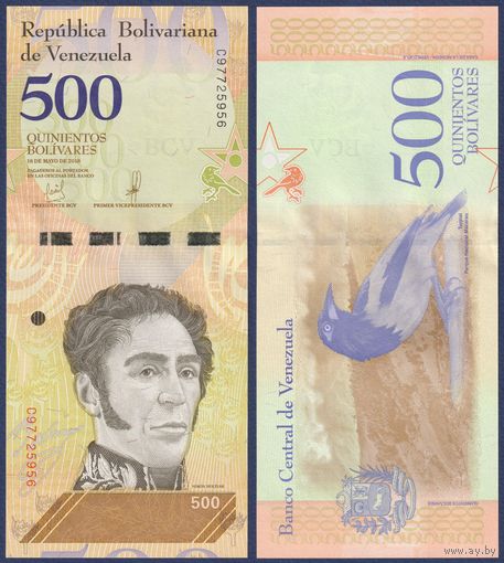 Венесуэла, 500 боливаров 2018 г., P-108b, UNC