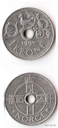 1 крона Норвегия 1997 года