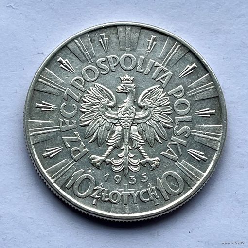 Монета серебро Польша 10 злотых 1935 год Пилсудский ОТЛИЧНЫЕ