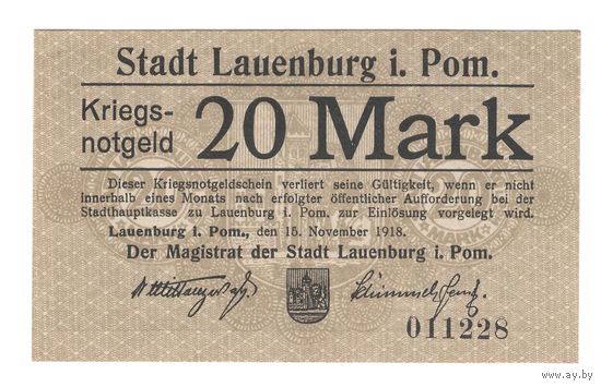 Германия Лауэнбург 20 марок 1918 года. Состояние UNC!