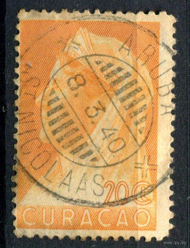 Нидерландские колонии - Кюрасао - 1936/39г. - королева Вильгельмина, печать Аруба, 20 с - 1 марка - гашёная [Mi 152]. #3-WB-65-A-1