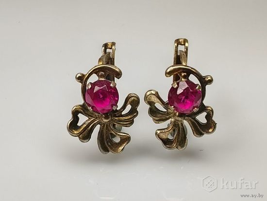 Серьги СССР. Серебро 925пр.(звезда). Позолота.