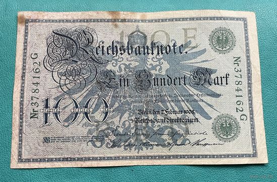 Германия 100 марок 1908 год / номер зелёный E 3784162 G