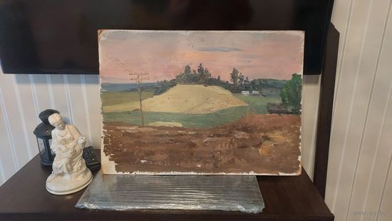 Довгялло Михаил Хрисанфович 1908-1978г член С/Х БССР картон/масло "В окресностях логойска"1951г р50-70см