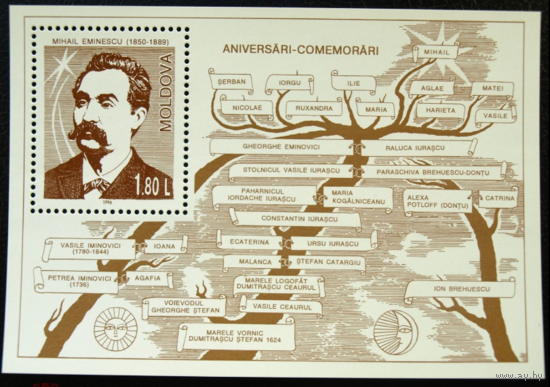 Молдова.1996 год.Эминеску.Блок     MNH