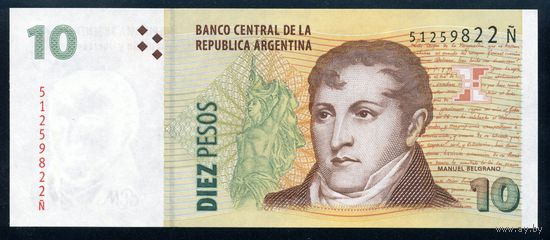 Аргентина 10 песо 2003 г. P354b. Серия N. UNC
