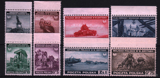 1941 Польша Вторая мировая война Правительство в эмиграции Mi-360-67 8х-марок** Танки Самолеты