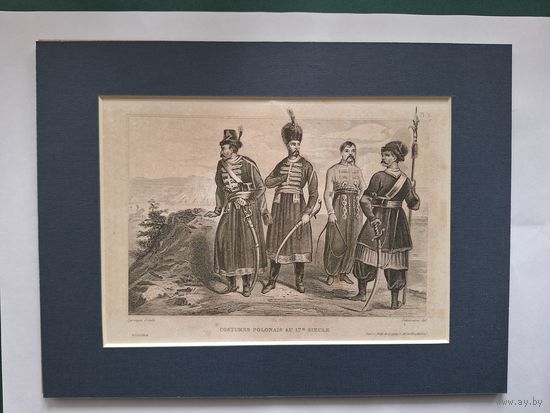 Гравюра "Польский военный костюм 17 века" 1859 г.