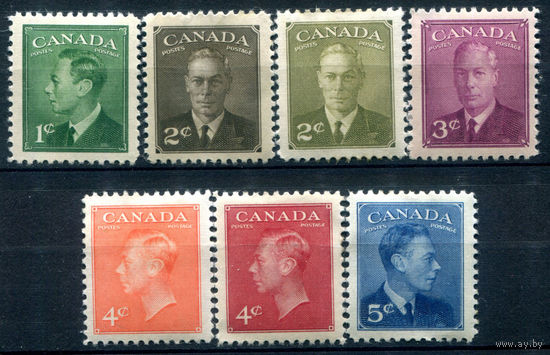 Британские колонии - Канада - 1949/51г. - король Георг VI - 7 марок - полная серия, MH, номинал 1 с с небольшим тонким местом снизу [Mi 250 - A255]. #3-WB-90-A-2