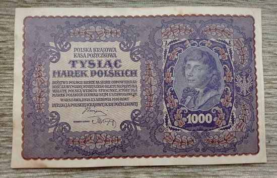 Werty71 Польша 1000 огромных марок польских 1919 Костюшко не злотых банкнота