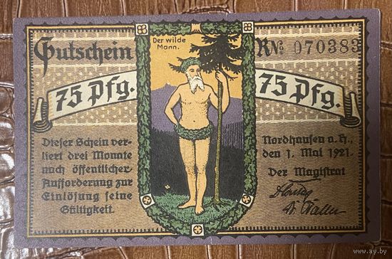 Нотгельд 75 пфеннигов 1921 год. Нордхаузен Веймарская республика