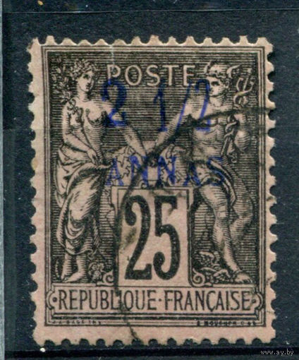 Французская почта в Занзибаре - 1897г. - аллегория, надпечатка Zanzibar 2 1/2 А на 25 с  - 1 марка - гашёная, есть небольшой разрыв сверху [Mi 31]. #4-B5-106-A-1