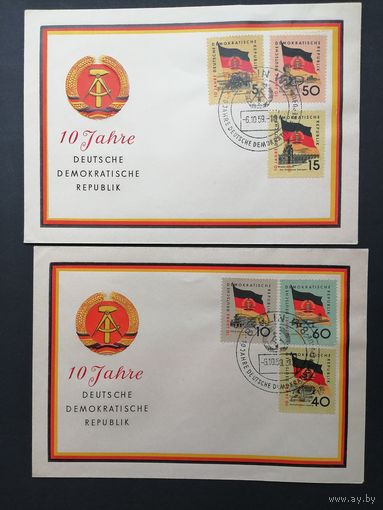 ГДР 1959 КПД с полной серией марок "Десять лет ГДР" (спецгашение) Mi.722-731 каталог 8.50 евро