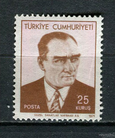Турция - 1971 - Кемаль Ататюрк 25К - (отпечатки на клее) - [Mi.2216] - 1 марка. MNH, MLH.  (LOT Gi18)-T3P55