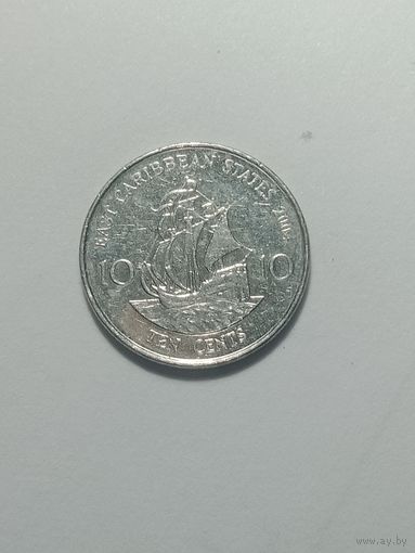 Восточные Карибы 10 центов 2004 года .
