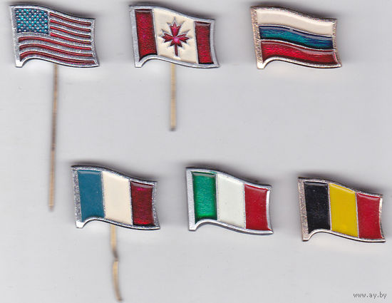 Флаги США, Канады, России, Франции, Италии, Бельгии.