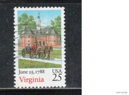 США-1988, (Мих.1987), гаш.,  Штат Вирджиния, Лошади, (одиночка),