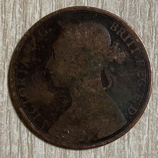 Монета 1 пенни 1890 год. Великобритания. Королева Виктория.