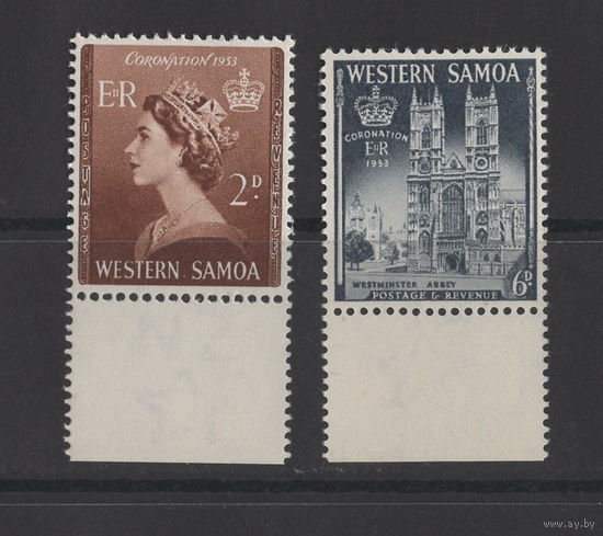 Самоа Западное 1953 ** Коронация, серия 2 марки с нижним полем