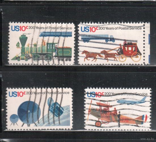 США-1975, (Мих.1182-1185) , гаш. , Почта, Космос, Лошади, Поезд, Самолет(полная серия)(1)