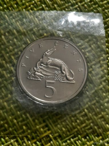 Ямайка 5 центов 1974 г ( Американский крокодил , малый тираж 22 тыс)