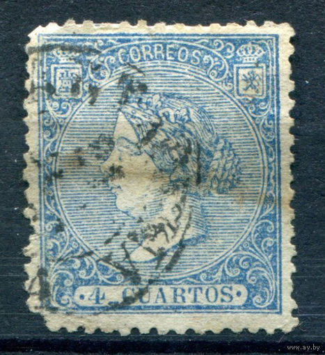 Испания (Королевство) - 1866г. - королева Изабелла II, 4 Cs - 1 марка - гашёная [Mi 74]. #1-Sp-3-A-1