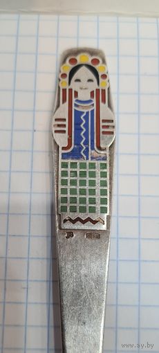 С 1 РУБЛЯ ! ЛОЖКА вторая СССР СЕРЕБРО 31 гр. 916 проба ЭМАЛЬ ДЕВУШКА ДЕВОЧКА  ДЕТИ  ТАНЦЫ