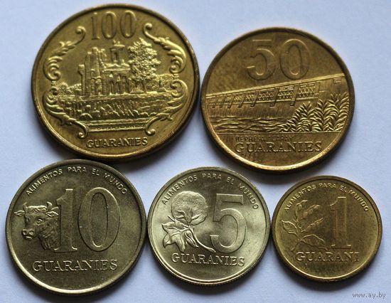 Парагвай Набор 5 монет (100, 50, 10, 5, 1) 1990 - 1996 год UNC