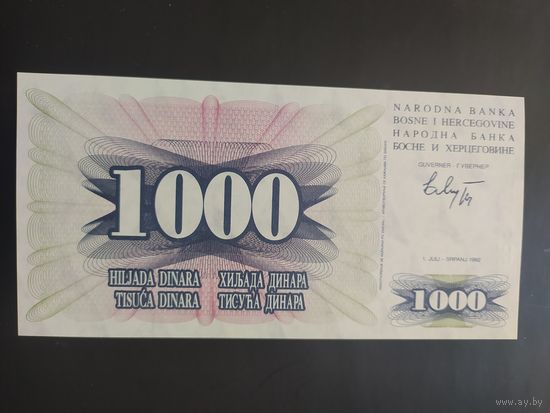 Босния и Герцеговина. 1000 динаров (образца 1992 года, P15, UNC)