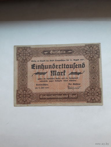 Германия Криминтау нотгельд 100000 марок 1923