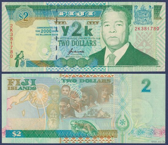 Фиджи, 2 доллара 2000 г., P-102 (памятная - Миллениум), UNC
