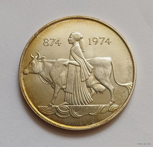 500 крон, 1974 г. 925 пр., 1100 лет первым поселенцам. Исландия.Тираж 70.000 т .