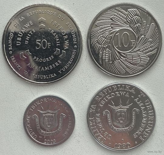 Бурунди 1, 5, 10, 50 франков 1980 - 2011 гг. Набор 4 шт.