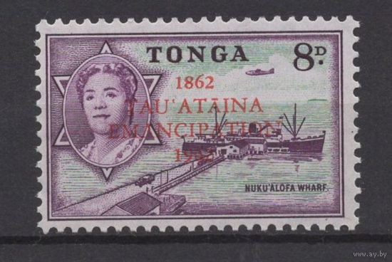 Тонга 1962 ** Королева Салоте, Пристань, Корабль надпечатка, марка из серии (Mi 123), Британские колонии