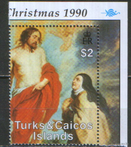 Марка из серии 1990г. Теркс и Кайкос "Рождество. Питер Пауль Рубенс "Тереза Авильская ходатайствует перед Христом за души в чистилище" MNH