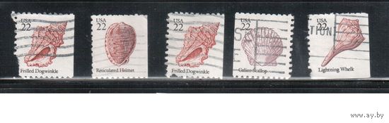 США-1985, (Мих.1741-1745 ),  гаш., Стандарт, Раковины (полная серия) (3)