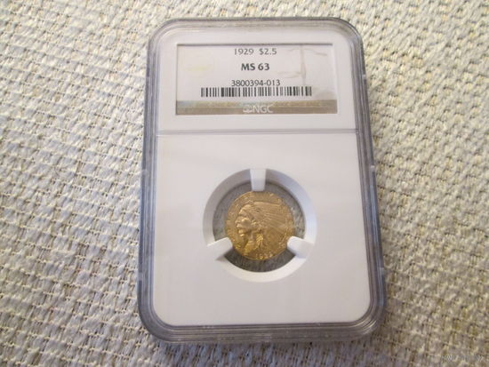 2.5 доллара ,  США , 1929 г. NGC MS63