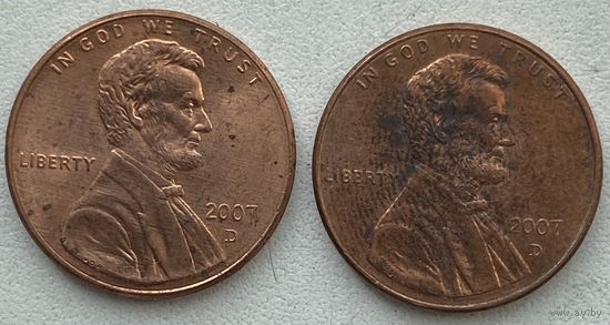 США 1 цент 2007 г. D. Цена за 1 шт.