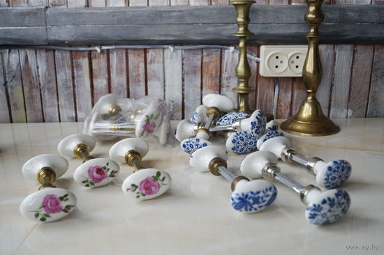 Limoges Фарфоровая Дверная Ручка, Латунь, Франция.