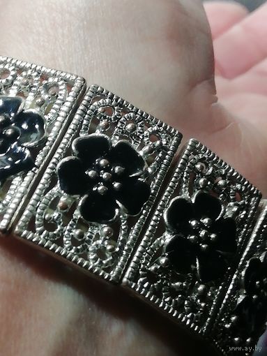 Винтажный браслет. Эмаль, серебрение. Вес 57 гр.